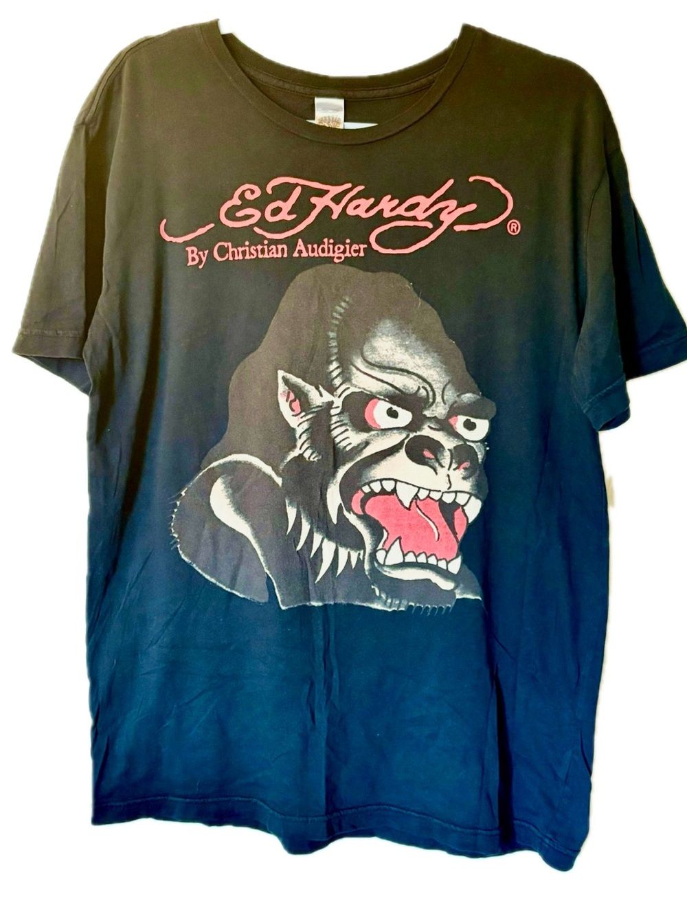 Y2K Ed Hardy Black Gorilla Authentic Graphic Tee Streetwear - Bold Red Accent